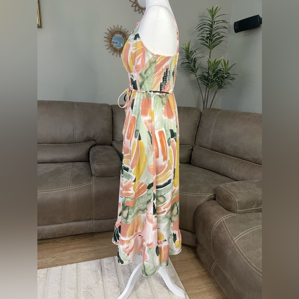Watercolor Spaghetti Strap Summer Midi Dress Sz M Valentines Date Night Gift - Picture 9 of 12